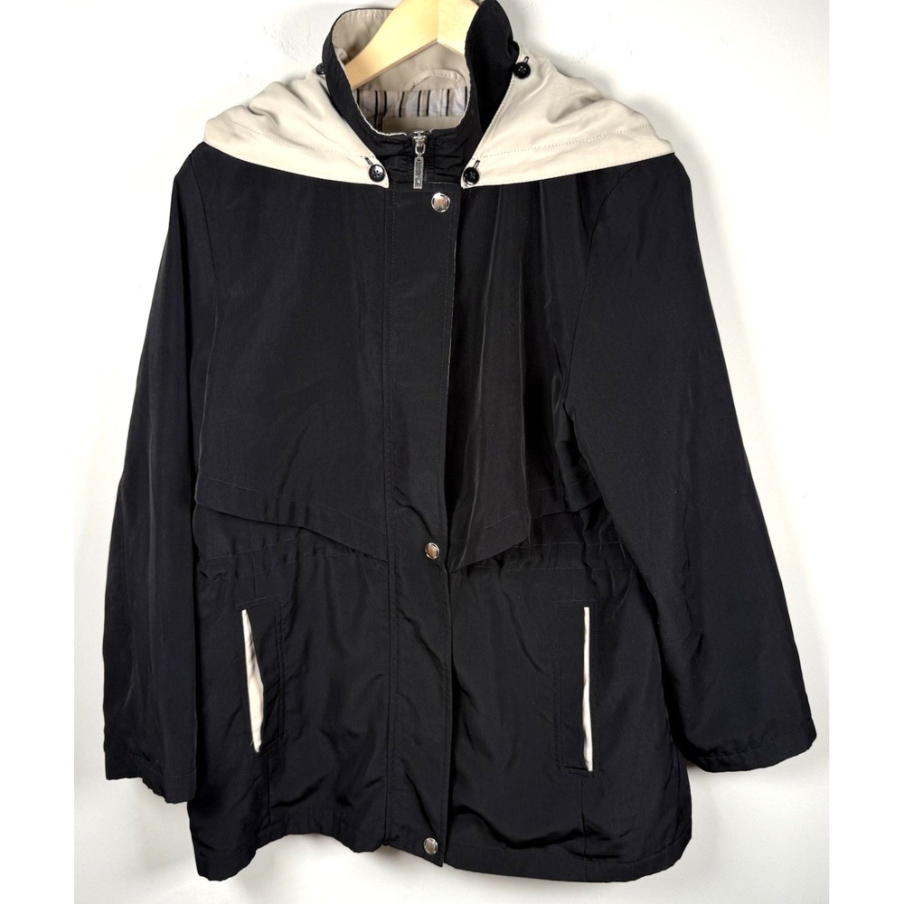 Braetan Women's Black Vintage Trench Windbreaker Jacket Size Large Petite Vented
